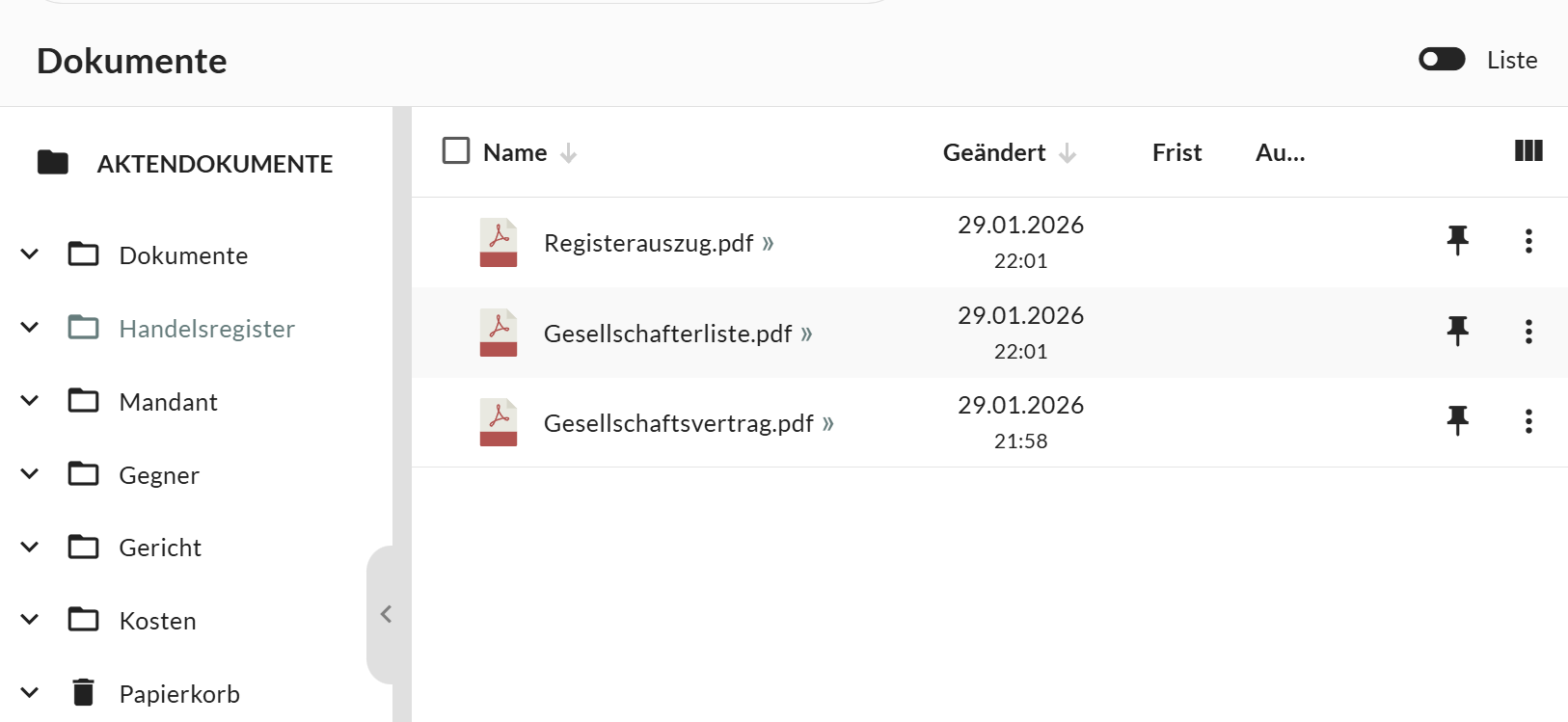 Handelsregister-Akte in Actaport